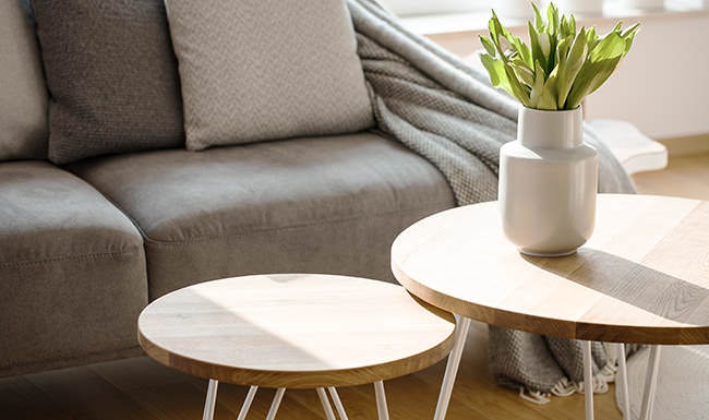 Luxury Living sunlight pours through window into furnished living room
