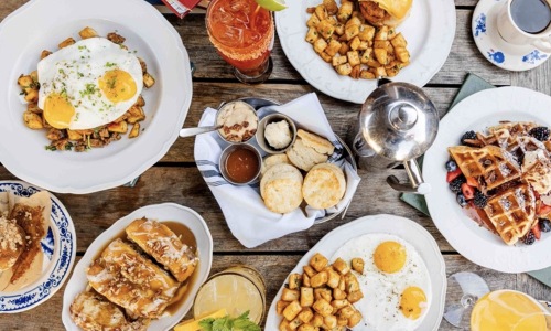 overview shot of plates of food