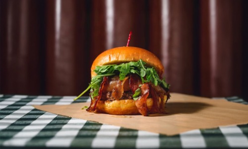 close-up of a burger